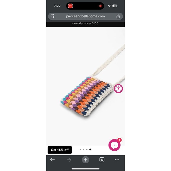 America & Beyond Classic Hand Crochet Long Shoulder Strap Mini Cell Phone Bag - Picture 3 of 12